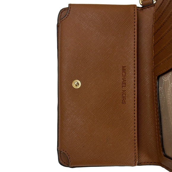 Michael Kors Wristlet Wallet Brown Monogram Pattern Neutral Classic Luxury - Picture 8 of 13